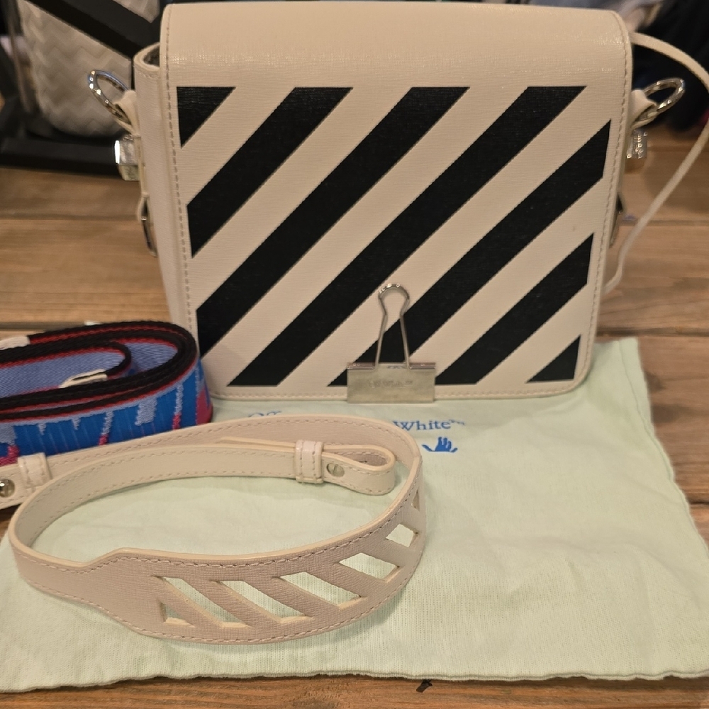 Off-White Black and White Diagonal Stripe Crossbody Bag